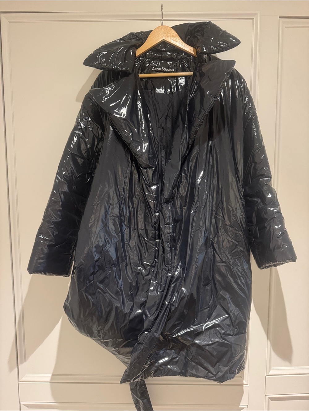 Acne Studios Black Glossy Oversized Puffer Coat with Hood